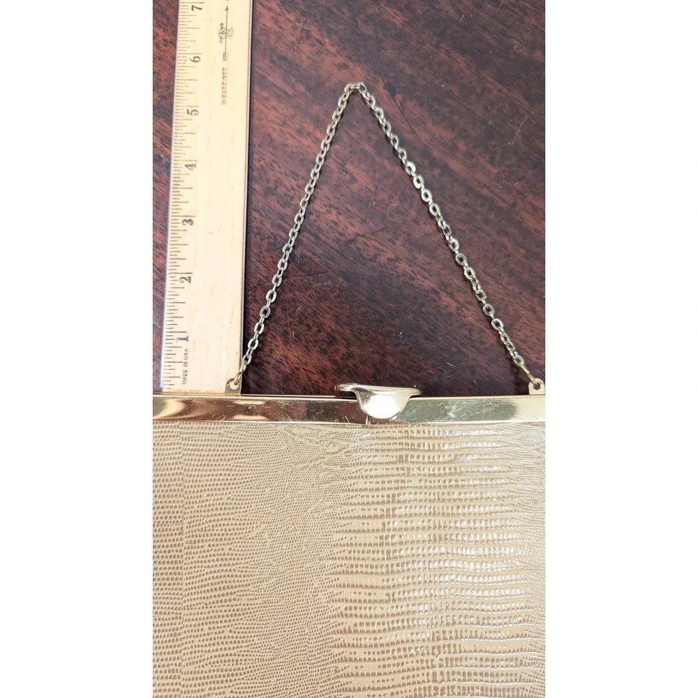 Vintage Erta Genuine Snakeskin Clutch Purse Gold Frame Chain Strap Beige Tan